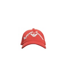 EMPORIO ARMANI CAPPELLO DA BASEBALL RED CON LOGO LETTERING RICAMATO WHITE