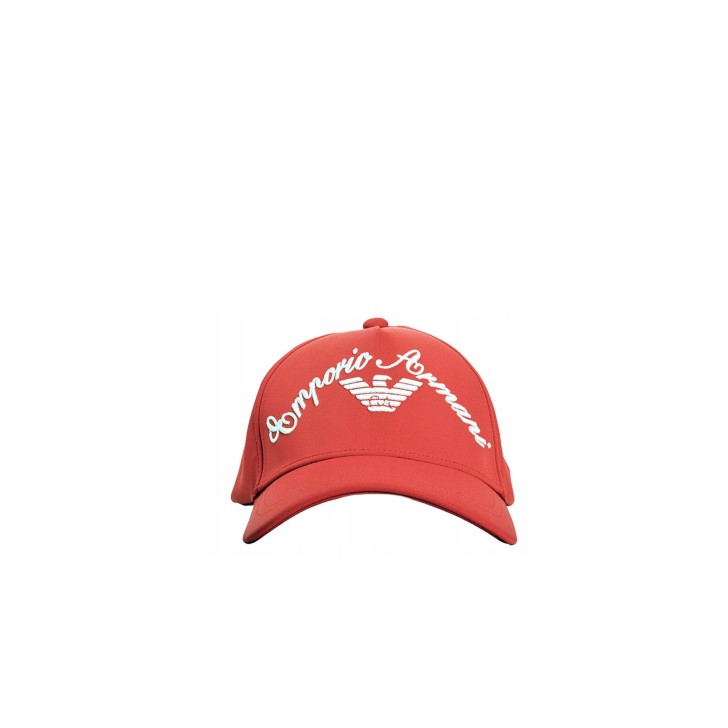 EMPORIO ARMANI CAPPELLO DA BASEBALL RED CON LOGO LETTERING RICAMATO WHITE