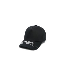 EMPORIO ARMANI CAPPELLO DA BASEBALL BLACK CON LOGO LETTERING RICAMATO WHITE