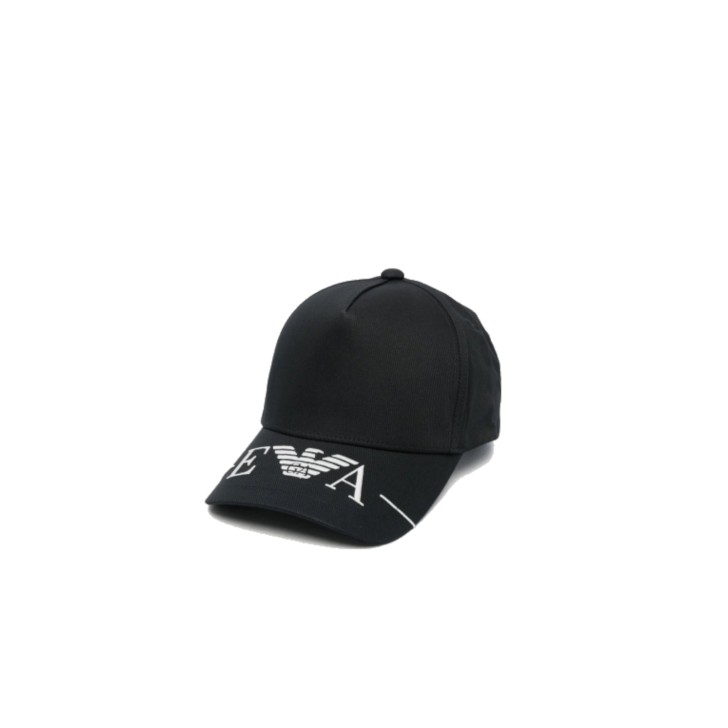 EMPORIO ARMANI CAPPELLO DA BASEBALL BLACK CON LOGO LETTERING RICAMATO WHITE