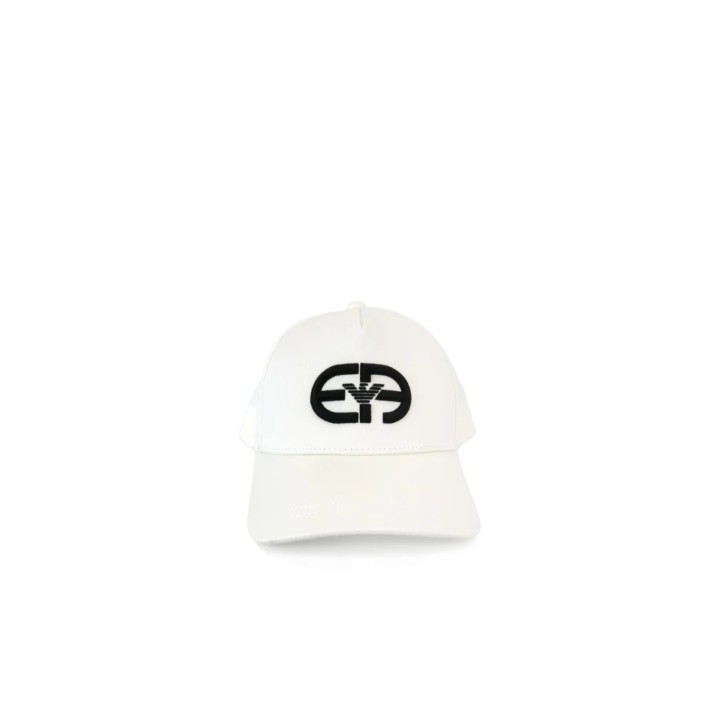 EMPORIO ARMANI CAPPELLO DA BASEBALL WHITE CON LOGO r-EAcreate RICAMATO BLACK 