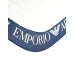 EMPORIO ARMANI CAPPELLO DA BASEBALL BLU NAVY CON VISIERA LOGO LETTERING E INSERTO IN SAFFIANO WHITE