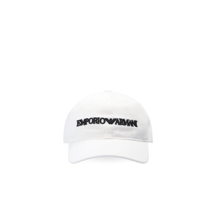 EMPORIO ARMANI CAPPELLO DA BASEBALL WHITE CON LOGO LETTERING RICAMATO BLUE 