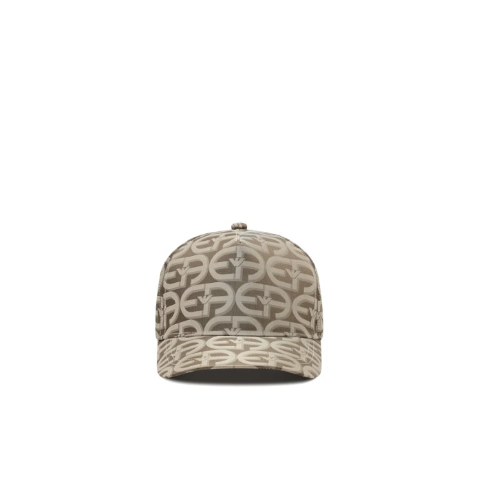 EMPORIO ARMANI CAPPELLO DA BASEBALL BEIGE CON LOGO LETTERING EA E LOGO AQUILA ALL OVER