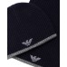 EMPORIO ARMANI SET SCIARPA E BERRETTO BLU NAVY IN MISTO LANA CON LOGO EAGLE RICAMATO GREY