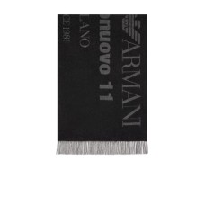 EMPORIO ARMANI MAXI SCIARPA BLACK DOUBLE FACE IN LANA CON LOGO JACQUARD