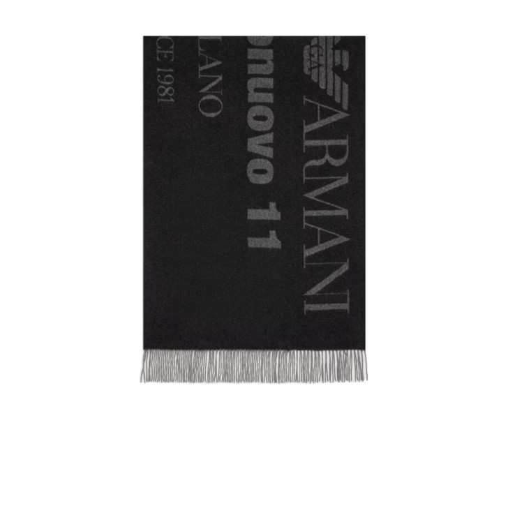 EMPORIO ARMANI MAXI SCIARPA BLACK DOUBLE FACE IN LANA CON LOGO JACQUARD