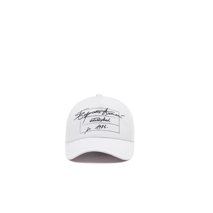 EMPORIO ARMANI CAPPELLO DA BASEBALL WHITE CON LOGO LETTERING RICAMATO 