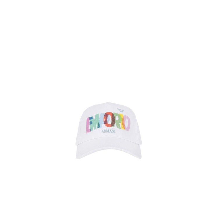 EMPORIO ARMANI CAPPELLO DA BASEBALL WHITE CON LOGO LETTERING MULTICOLOR