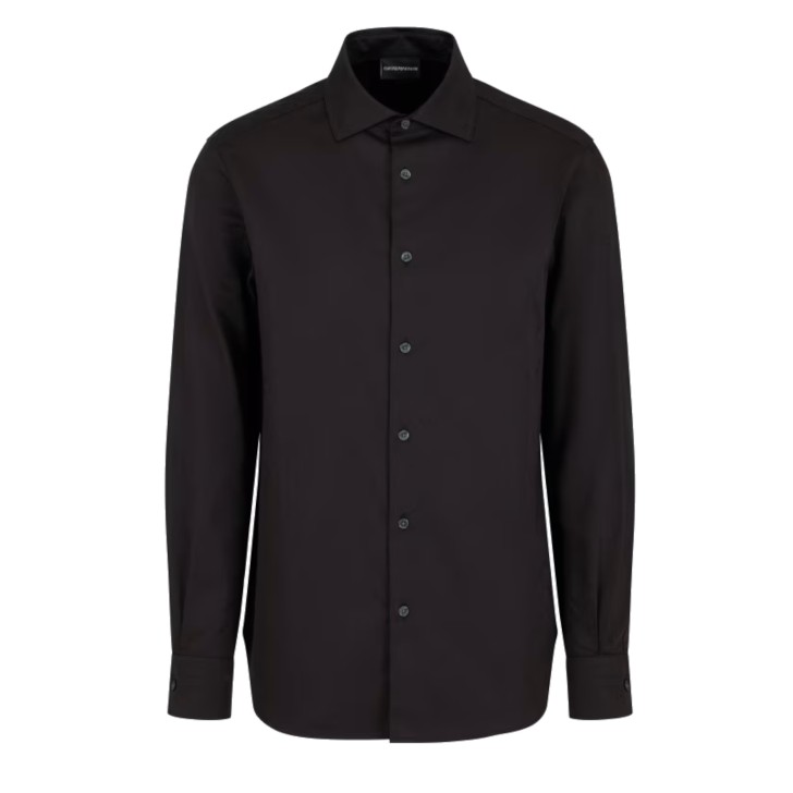 EMPORIO ARMANI CAMICIA REGULAR FIT IN COTONE BLACK CON LOGO LETTERING JACQUARD ALL OVER	