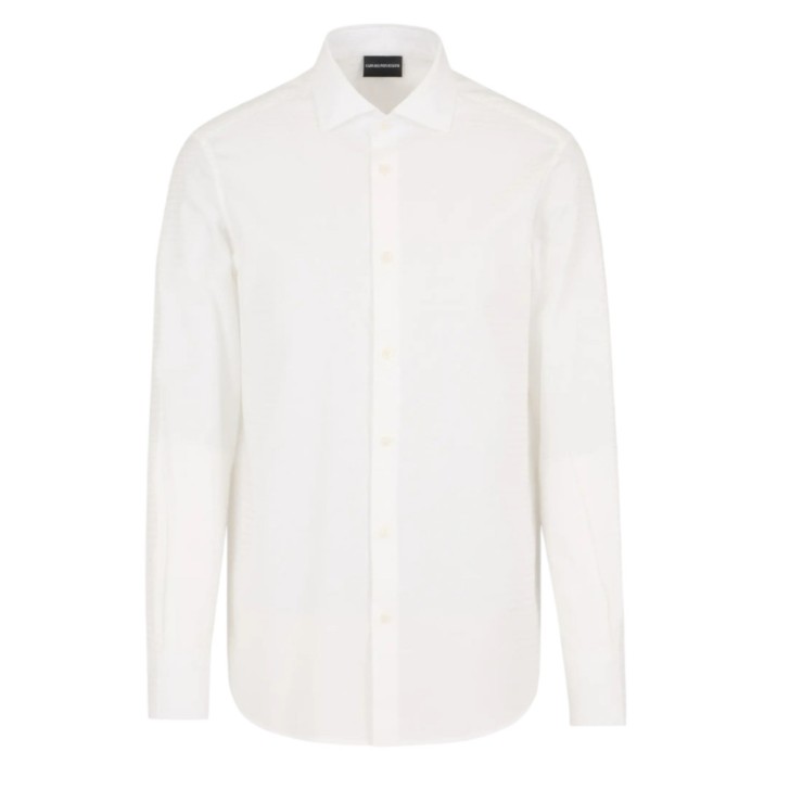 EMPORIO ARMANI CAMICIA REGULAR FIT WHITE IN COTONE CON LOGO LETTERING JACQUARD ALL OVER