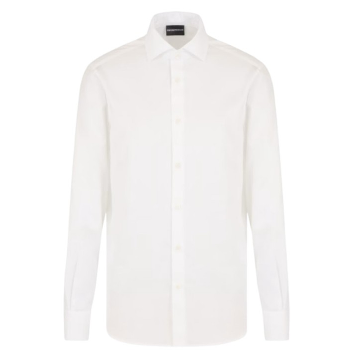 EMPORIO ARMANI CAMICIA REGULAR FIT IN COTONE WHITE CON LOGO LETTERING JACQUARD ALL OVER