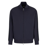 EMPORIO ARMANI FELPA FULL ZIP IN DOUBLE JERSEY DI MISTO COTONE BLU NAVY CON BANDE CON LOGO LETTERING A RILIEVO