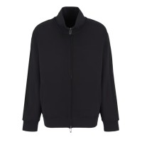 EMPORIO ARMANI FELPA FULL ZIP IN DOUBLE JERSEY DI MISTO COTONE BLACK CON BANDE CON LOGO LETTERING A RILIEVO