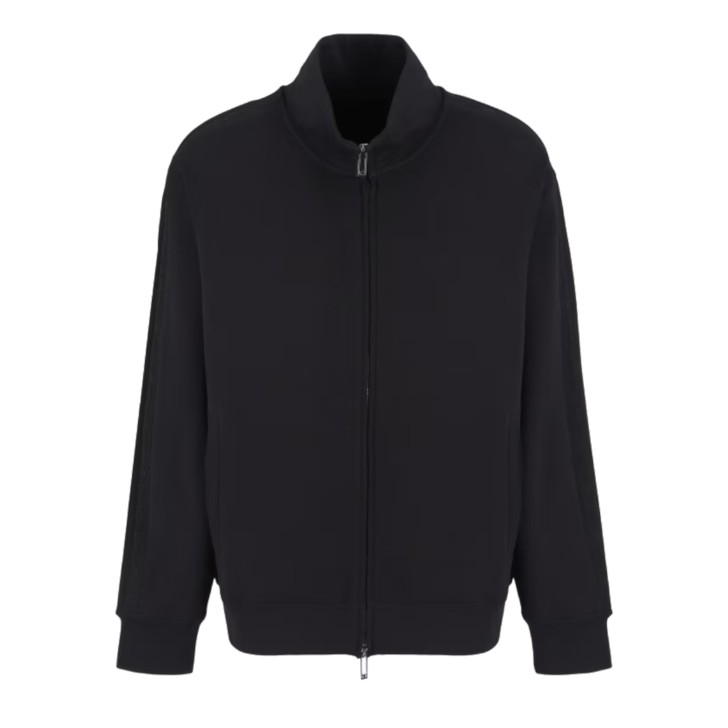 EMPORIO ARMANI FELPA FULL ZIP IN DOUBLE JERSEY DI MISTO COTONE BLACK CON BANDE CON LOGO LETTERING A RILIEVO