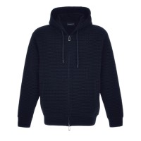 EMPORIO ARMANI FELPA FULL ZIP CON CAPPUCCIO BLUE CON LOGO LETTERING ALL OVER	