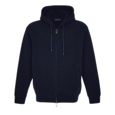 EMPORIO ARMANI FELPA FULL ZIP CON CAPPUCCIO BLUE CON LOGO LETTERING ALL OVER	