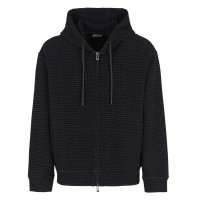 EMPORIO ARMANI FELPA FULL ZIP CON CAPPUCCIO BLACK CON LOGO LETTERING ALL OVER