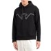 EMPORIO ARMANI FELPA REGULAR FIT IN JERSEY BLACK CON CAPPUCCIO E LOGO EAGLE BOMBATO A RILIEVO