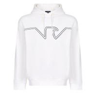 EMPORIO ARMANI FELPA REGULAR FIT IN JERSEY WHITE CON CAPPUCCIO E LOGO EAGLE BOMBATO A RILIEVO