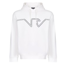 EMPORIO ARMANI FELPA REGULAR FIT IN JERSEY WHITE CON CAPPUCCIO E LOGO EAGLE BOMBATO A RILIEVO