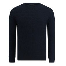 EMPORIO ARMANI MAGLIONE IN LANA VERGINE BLU NAVY MOTIVO LINKS CON INSTARSIO LOGO LETTERING ALL OVER	