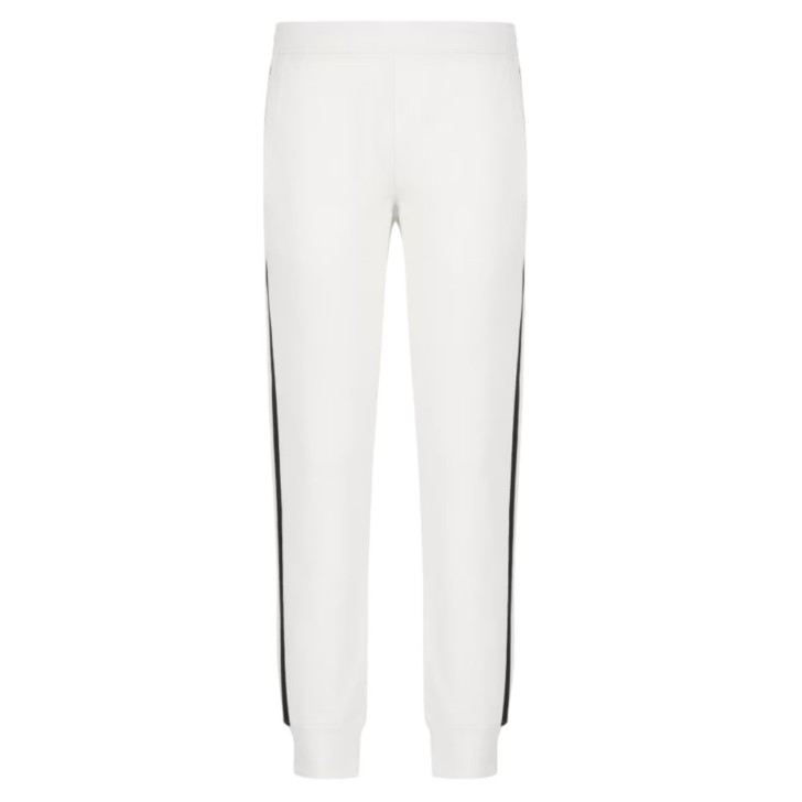 EMPORIO ARMANI PANTALONI JOGGER WHITE IN DOUBLE JERSEY DI MISTO COTONE CON BANDE BLACK CON LOGO LETTERING	