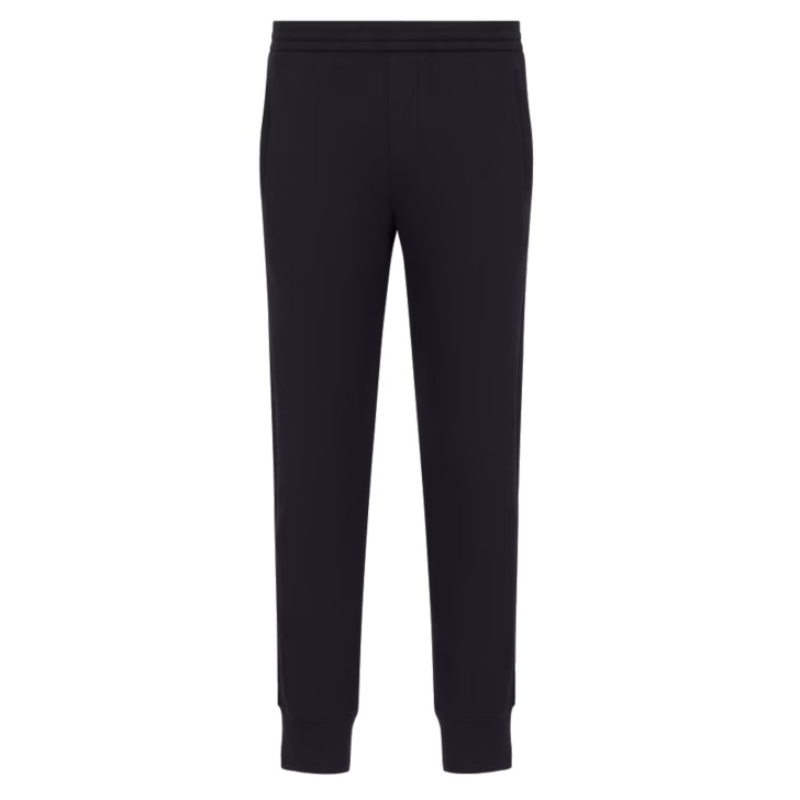 EMPORIO ARMANI PANTALONI JOGGER BLU NAVY IN DOUBLE JERSEY DI MISTO COTONE CON BANDE CON LOGO LETTERING