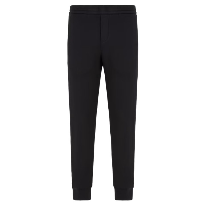 EMPORIO ARMANI PANTALONI JOGGER BLACK IN DOUBLE JERSEY DI MISTO COTONE CON BANDE CON LOGO LETTERING