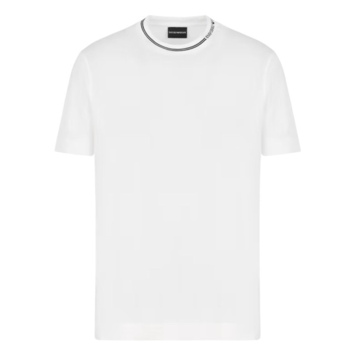 EMPORIO ARMANI T-SHIRT A MANICA CORTA WHITE REGULAR FIT CON COLLO LOGATO IN JERSEY MISTO LYOCELL ASV	