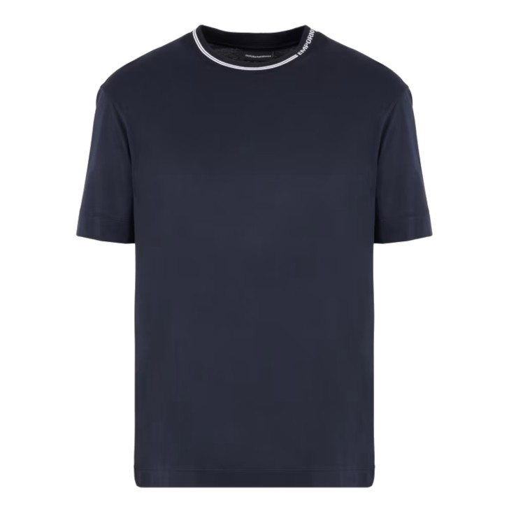 EMPORIO ARMANI T-SHIRT A MANICA CORTA BLUE REGULAR FIT CON COLLO LOGATO IN JERSEY MISTO LYOCELL ASV	