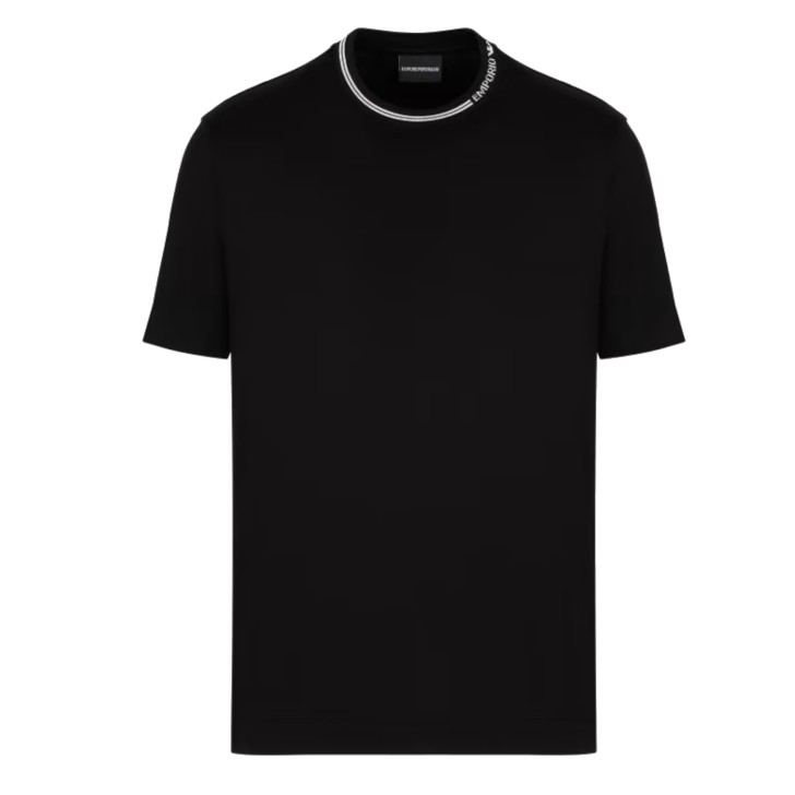 EMPORIO ARMANI T-SHIRT A MANICA CORTA BLACK REGULAR FIT CON COLLO LOGATO IN JERSEY MISTO LYOCELL ASV