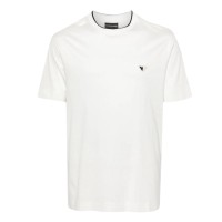 EMPORIO ARMANI T-SHIRT A GIROCOLLO WHITE IN MISTO LYOCELL A MANICA CORTA CON PATCH LOGO EAGLE BICOLOR	