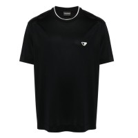 EMPORIO ARMANI T-SHIRT A GIROCOLLO BLUE IN MISTO LYOCELL A MANICA CORTA CON PATCH LOGO EAGLE BICOLOR	