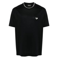 EMPORIO ARMANI T-SHIRT A GIROCOLLO BLACK IN MISTO LYOCELL A MANICA CORTA CON PATCH LOGO EAGLE BICOLOR 