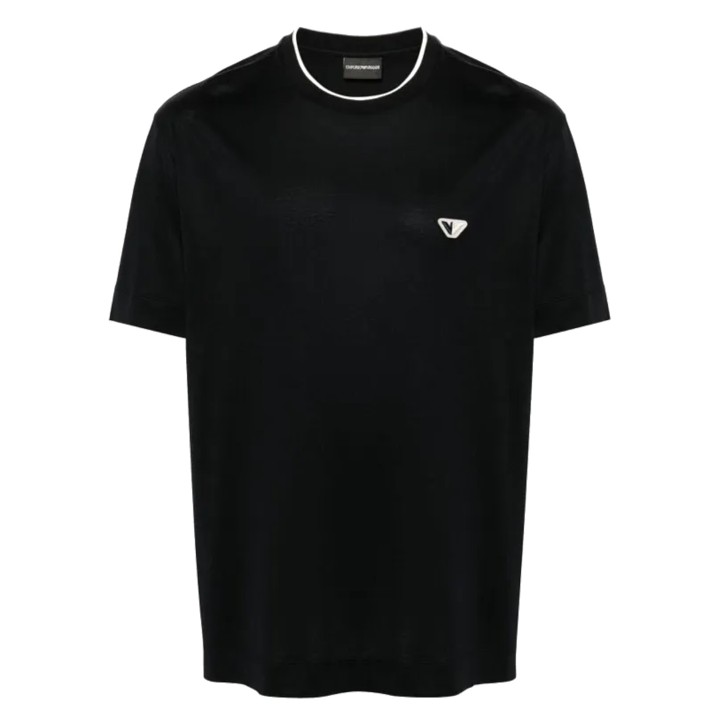 EMPORIO ARMANI T-SHIRT A GIROCOLLO BLACK IN MISTO LYOCELL A MANICA CORTA CON PATCH LOGO EAGLE BICOLOR 