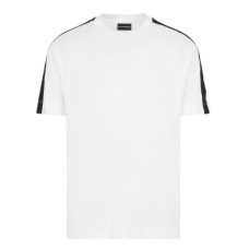 EMPORIO ARMANI T-SHIRT GIROCOLLO A MANICA CORTA WHITE IN JERSEY MISTO LYOCELL ASV CON BANDE BLACK CON LOGO LETTERING A RILIEVO	