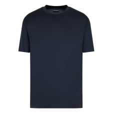 EMPORIO ARMANI T-SHIRT GIROCOLLO A MANICA CORTA BLU NAVY IN JERSEY MISTO LYOCELL ASV CON BANDE CON LOGO LETTERING A RILIEVO	