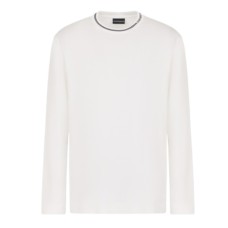 EMPORIO ARMANI MAGLIA A MANICA LUNGA WHITE CON COLLO LOGATO IN JERSEY MISTO LYOCELL ASV