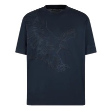 EMPORIO ARMANI T-SHIRT GIROCOLLO IN LYOCELL A MANICA CORTA BLUE CON MAXI AQUILA RICAMATO