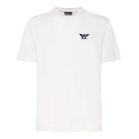 EMPORIO ARMANI T-SHIRT GIROCOLLO IN COTONE WHITE A MANICA CORTA CON LOGO RICAMATO BLACK