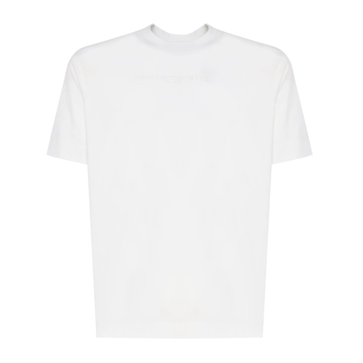 EMPORIO ARMANI T-SHIRT IN COTONE A MANICA CORTA WHITE CON LOGO LETTERING TONO SU TONO	