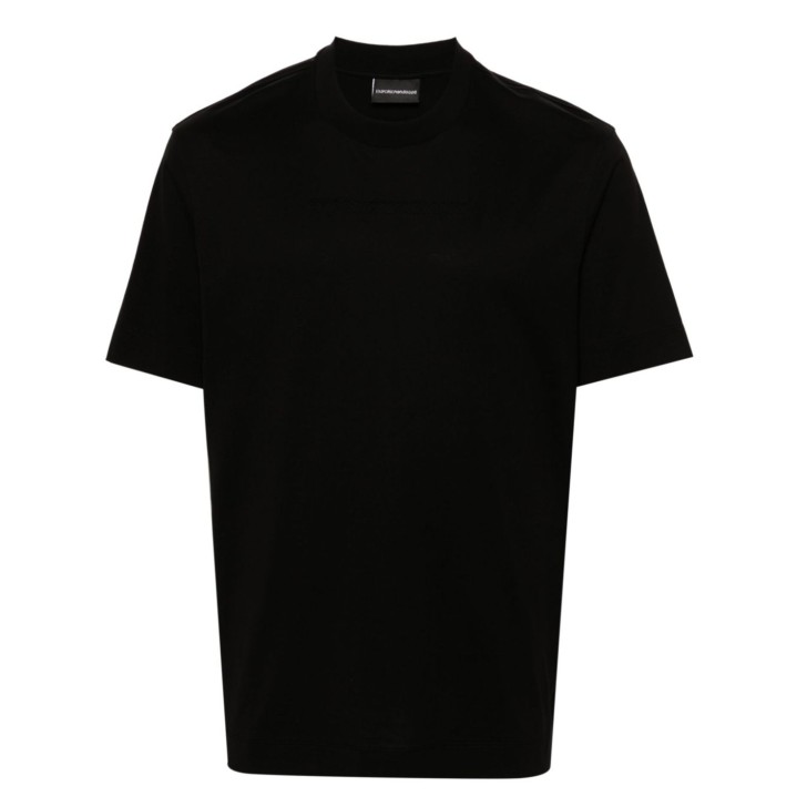 EMPORIO ARMANI T-SHIRT IN COTONE A MANICA CORTA BLACK CON LOGO LETTERING TONO SU TONO	