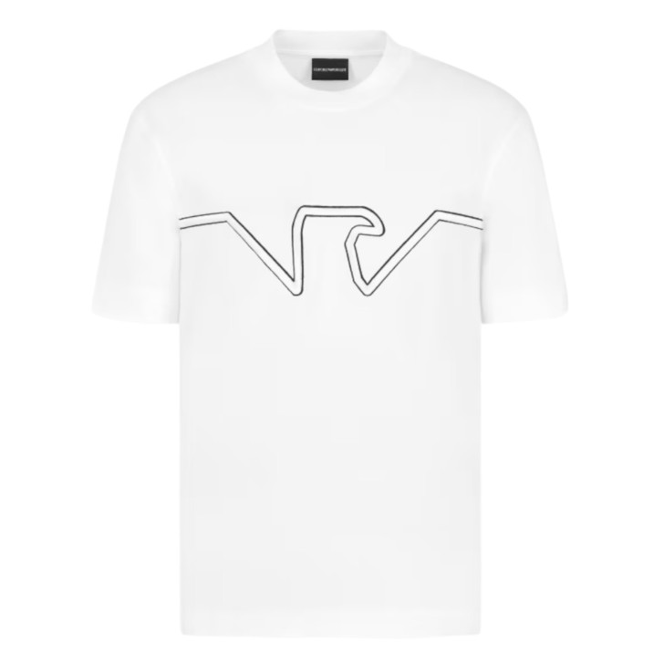 EMPORIO ARMANI T-SHIRT GIROCOLLO A MANICA CORTA REGULAR FIT WHITE IN JERSEY HEAVY CON RICAMO LOGO EAGLE A RILIEVO ASV