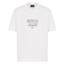 EMPORIO ARMANI T-SHIRT REGULAR FIT A MANICA CORTA WHITE IN JERSEY HEAVY CON RICAMO LOGO LETTERING A RILIEVO ASV	