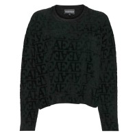 EMPORIO ARMANI MAGLIONCINO GIROCOLLO BLACK CON LOGO LETTERING ALL OVER TONO SU TONO 