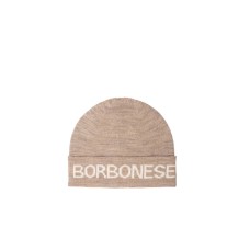 BORBONESE CAPPELLO DA DONNA BEIGE CON LOGO LETTERING BIANCO 