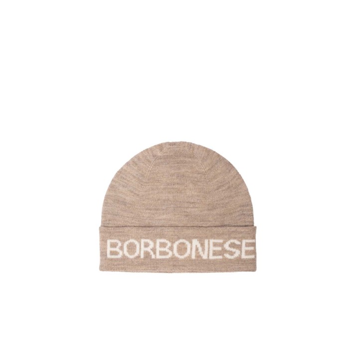 BORBONESE CAPPELLO DA DONNA BEIGE CON LOGO LETTERING BIANCO 