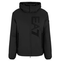 EA7 EMPORIO ARMANI BOMBER JACKET BLACK CON CAPPUCCIO ESTRAIBILE E MAXI LOGO LETTERING RICAMATO TONO SU TONO 