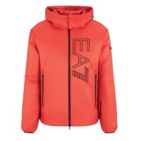 EA7 EMPORIO ARMANI BOMBER JACKET ORANGE CON CAPPUCCIO ESTRAIBILE E MAXI LOGO LETTERING RICAMATO BLACK